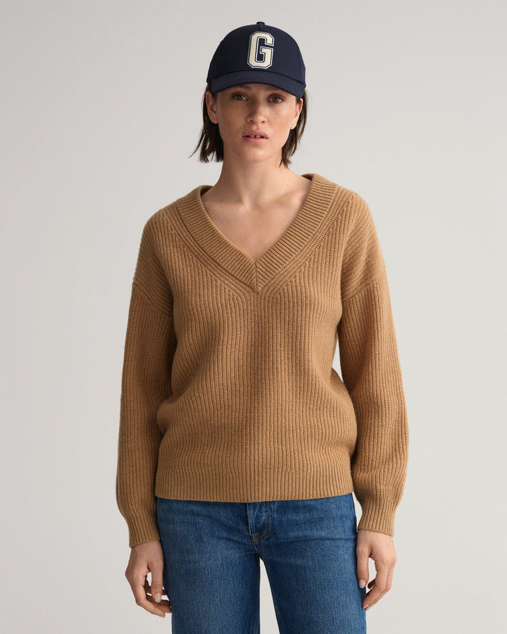 GANT Wool Ribbed V-Neck Sweater/Pulover 4805139